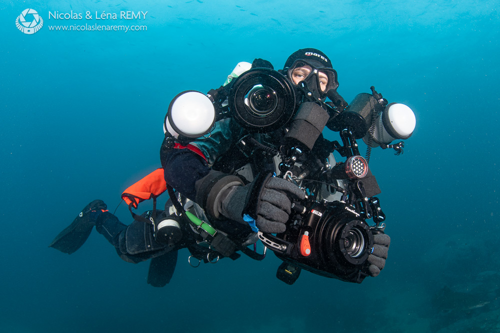 Rebreather diver with Nauticam WWL-C diopter holder