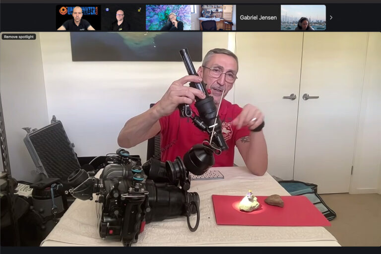 Nudibranchs photography webinar screenshot demonstration holding flash and snoot 1000px